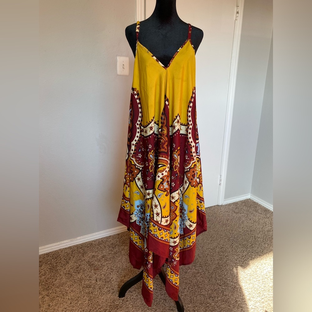 Mlle gabriele Women's summer fashion v-neck maxi dress, high-low,new, Size 3XL